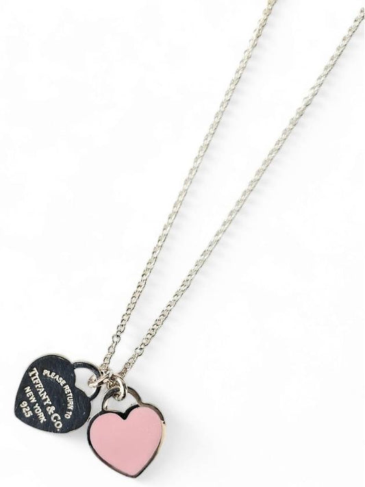 Double Heart Tag Pendant Necklace Pink Silver - TIFFANY & CO. - BALAAN 2