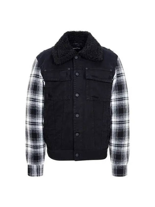 Men's Check Sleeve Fleece Denim Jacket Black 271572 - DSQUARED2 - BALAAN 1