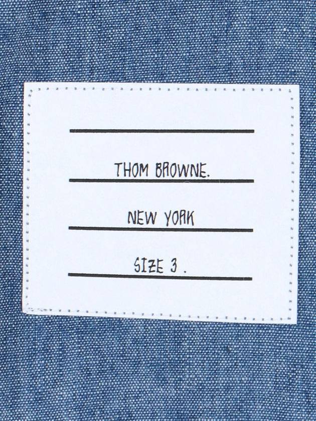 Men's Diagonal Shambray Print Name tag Straight Fit Long Sleeve Shirt Blue - THOM BROWNE - BALAAN 6