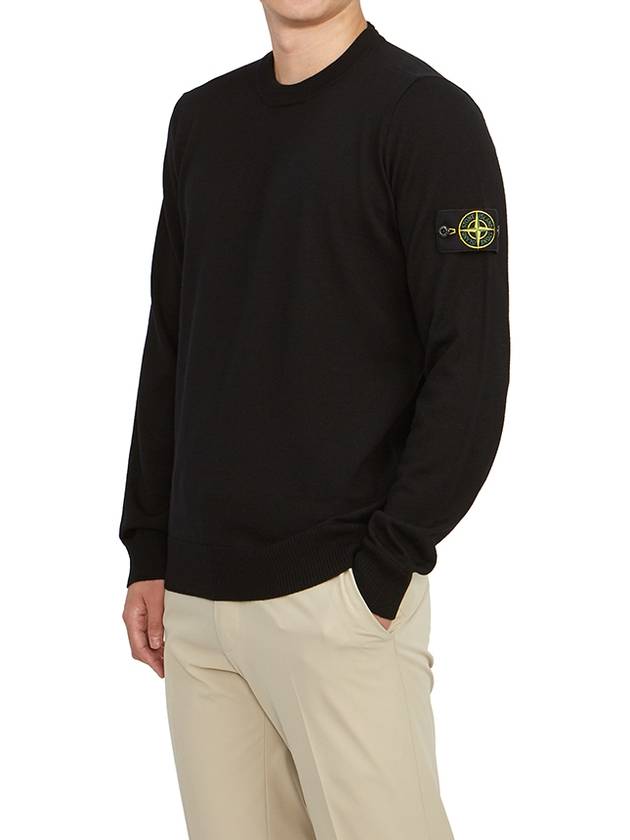 Regular Fit Crew Neck Wool Knit Top Black - STONE ISLAND - BALAAN 6