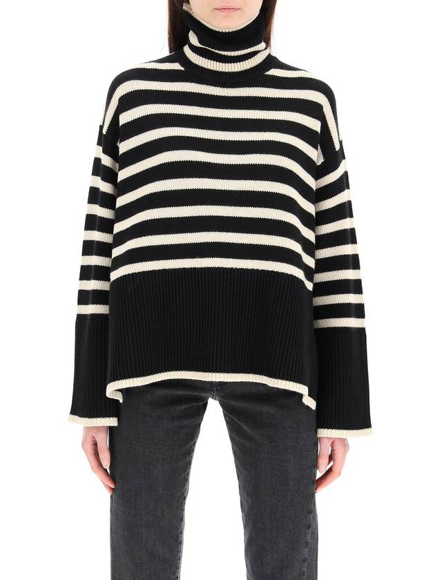 Signature Striped Turtleneck White Black - TOTEME - BALAAN 3