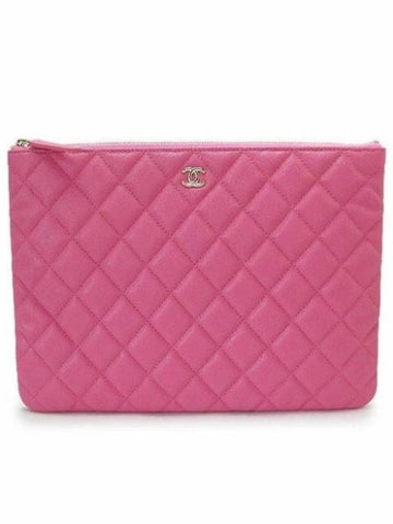 Classic Silver Caviar Medium Clutch Bag Pink - CHANEL - BALAAN 1