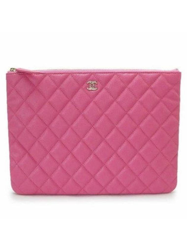 Classic Gold Logo Medium Caviar Clutch Bag Pink - CHANEL - BALAAN 1