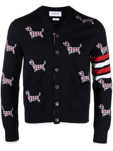 Hector 4 Bar V Neck Wool Cardigan Navy - THOM BROWNE - BALAAN 1