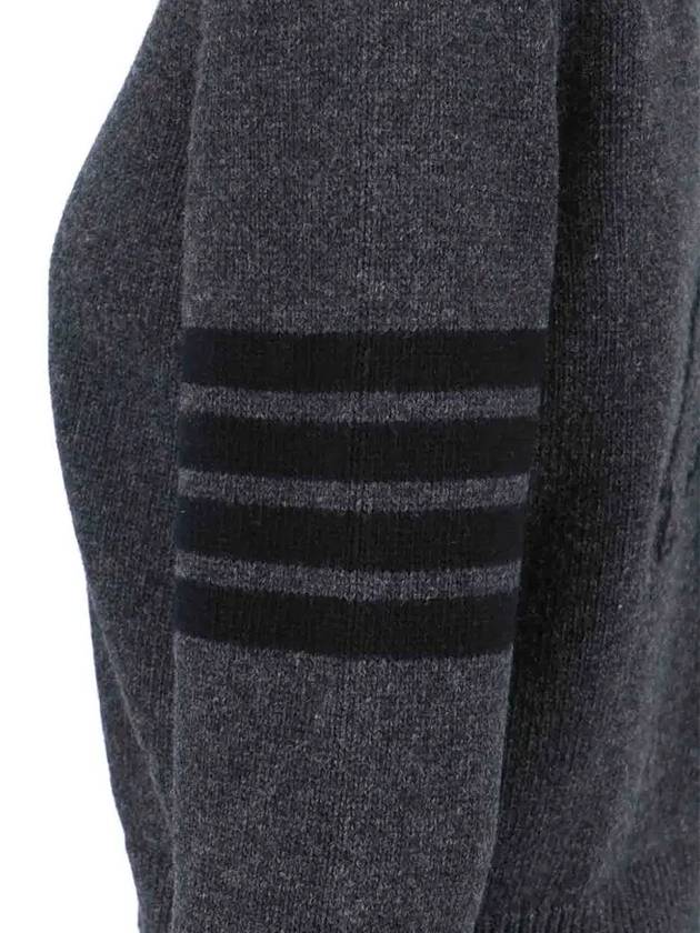 Striped Detail Wool Cardigan Dark Grey - THOM BROWNE - BALAAN 5