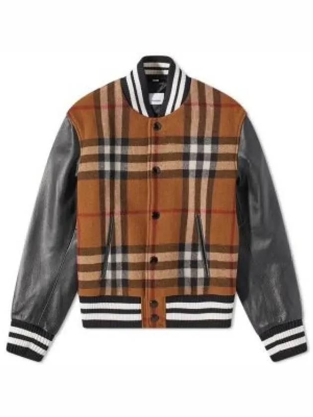 Men's Check Logo Bomber Jacket Brown - BURBERRY - BALAAN 2