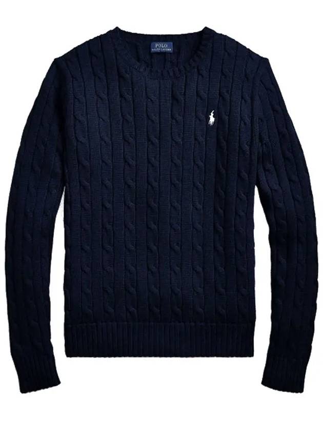 Cable Round Neck Wool Knit Top Navy - POLO RALPH LAUREN - BALAAN 2