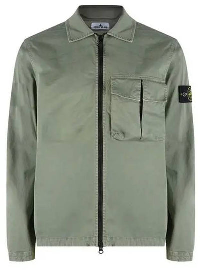 Garment Dyed Stretch Cotton Overshirt Jacket Sage Green - STONE ISLAND - BALAAN 2