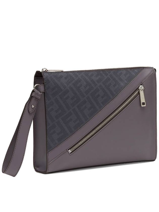 FF Motif Flat Leather Clutch Bag Grey - FENDI - BALAAN 4