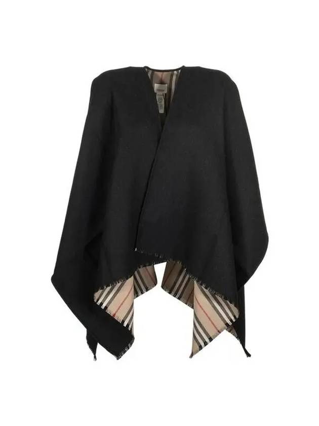 Reversible Icon Stripe Wool Cape Black - BURBERRY - BALAAN 2