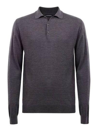 Noel Light Merino Long Sleeve Polo Shirt Dark Grey Melange - J.LINDEBERG - BALAAN 2