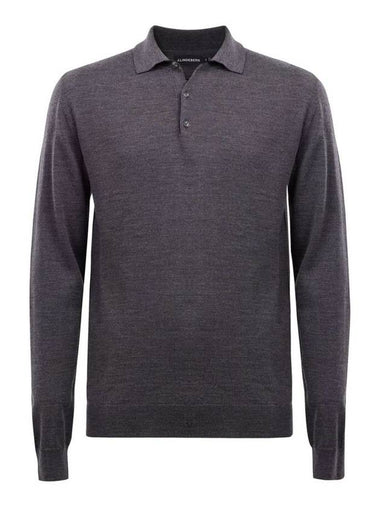 Noel Light Merino Long Sleeve Polo Shirt Dark Grey Melange - J.LINDEBERG - BALAAN 1