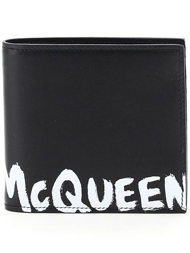 Men's White Graffiti Logo Bicycle Wallet Black - ALEXANDER MCQUEEN - BALAAN.