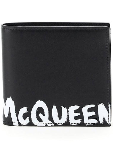 Men's White Graffiti Logo Half Wallet Black - ALEXANDER MCQUEEN - BALAAN 1