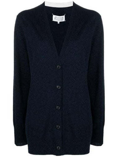 Women's V-neck Knit Wool Cardigan Dark Blue - MAISON MARGIELA - BALAAN 1