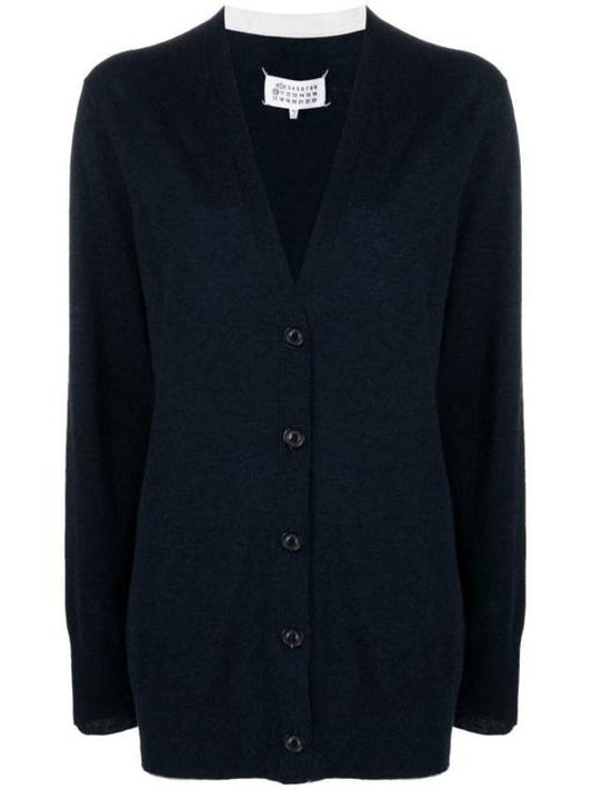 Women's V-neck Knit Wool Cardigan Dark Blue - MAISON MARGIELA - BALAAN 1