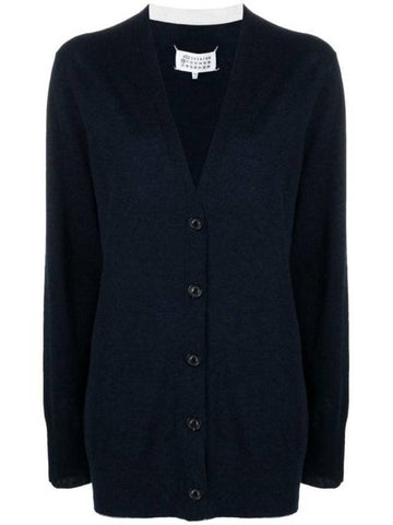 Women's V-neck Knit Wool Cardigan Dark Blue - MAISON MARGIELA - BALAAN 1