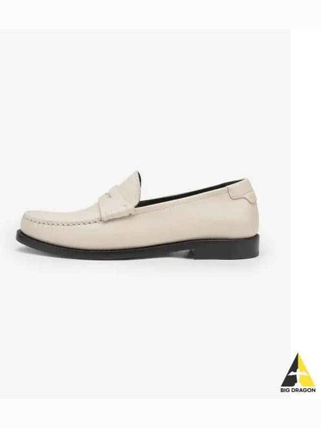 Le Loafer Penny Slippers In Smooth Leather Pearl - SAINT LAURENT - BALAAN 2