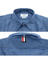 Men's Diagonal Shambray Print Name tag Straight Fit Long Sleeve Shirt Blue - THOM BROWNE - BALAAN 3