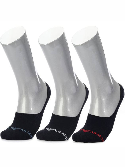 Logo Cotton Invisible Socks 3 Pack Black - EMPORIO ARMANI - BALAAN 2