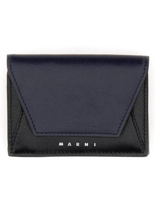 Men's Compact Tri-Fold Leather Half Wallet Black - MARNI - BALAAN 1