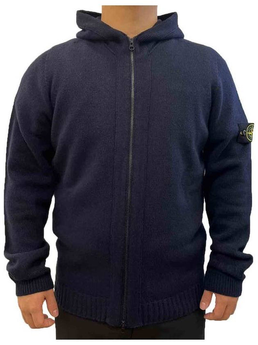 Wappen Patch Lambswool Knit Hooded Zip Up Navy - STONE ISLAND - BALAAN 2