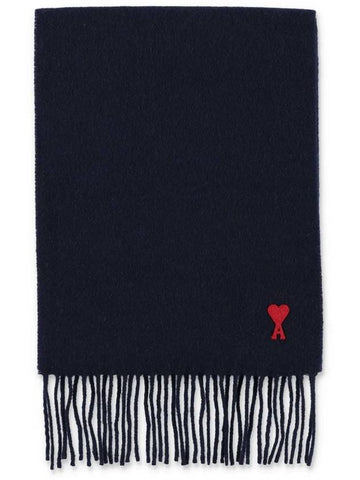 Small Heart Logo Wool Scarf Navy - AMI - BALAAN 1