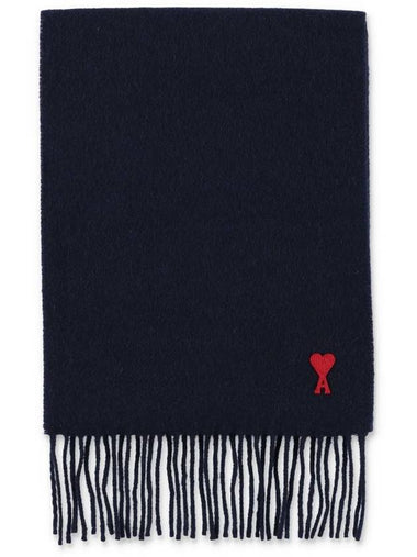 Small Heart Logo Wool Scarf Navy - AMI - BALAAN 1