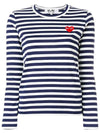 Red Heart Wappen Stripe Long Sleeve T-Shirt White Navy - COMME DES GARCONS - BALAAN 2