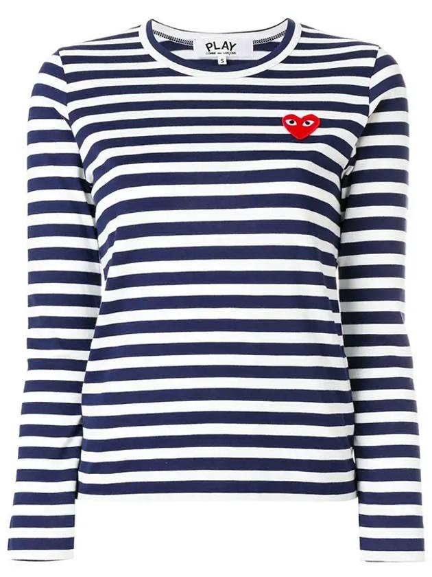 Red Heart Wappen Stripe Long Sleeve T-Shirt White Navy - COMME DES GARCONS - BALAAN 2