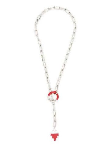 Logo Cross Chain Necklace Red Silver - MARCELO BURLON - BALAAN 1