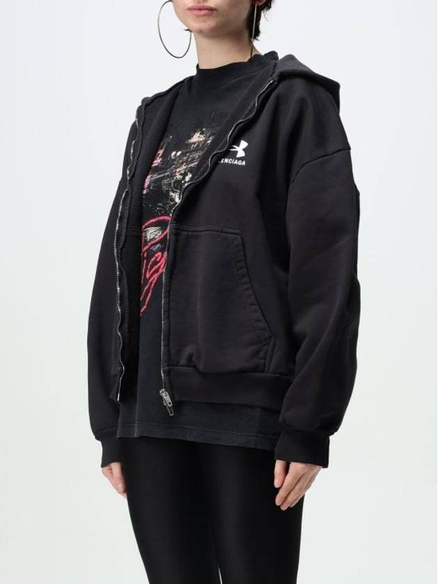 Embroidered Logo Hoodie Zip-Up Black - BALENCIAGA - BALAAN 5