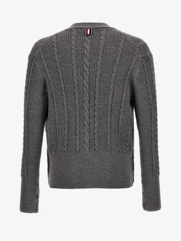 Cable Knitwear Virgin Wool Cardigan Grey - THOM BROWNE - BALAAN 6