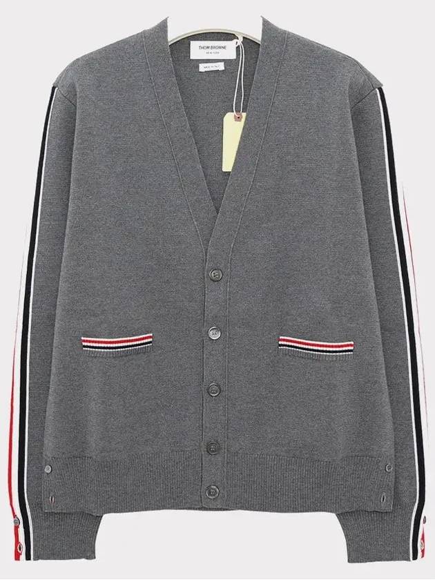 Men's Navy Side Intarsia Milano Stitch Wool Cardigan Grey - THOM BROWNE - BALAAN 4