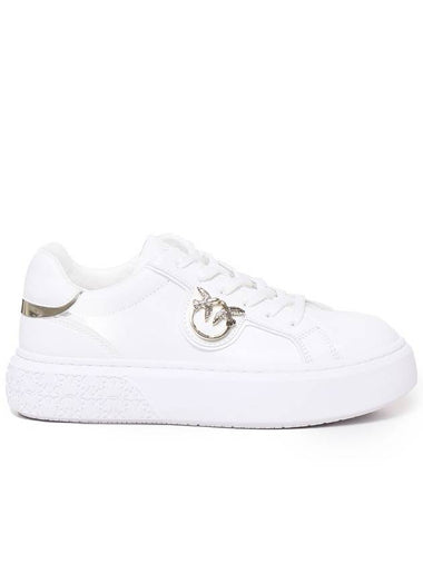 White Low Top Sneakers With Love Birds Diamond Cut In Leather Woman - PINKO - BALAAN 1