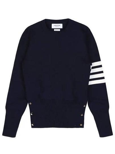 Milano Stitch Crewneck 4-Bar Cotton Crepe Knit Top Navy - THOM BROWNE - BALAAN 2