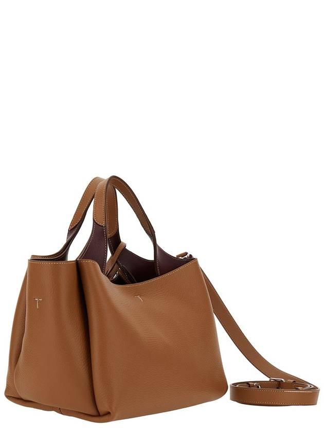 T Timeless Leather Small Tote Bag Brown - TOD'S - BALAAN 4