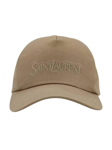 Embroidered Logo Gabardine Weave Cotton Ball Cap Beige - SAINT LAURENT - BALAAN 1