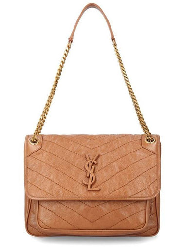 Nikki Medium Leather Shoulder Bag Light Camel - SAINT LAURENT - BALAAN 1