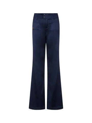 Women s Logo Patch Satin Bootcut Pants Navy - DIESEL - BALAAN 1