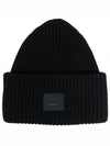 Face Patch Ribbed Wool Beanie Black - ACNE STUDIOS - BALAAN.