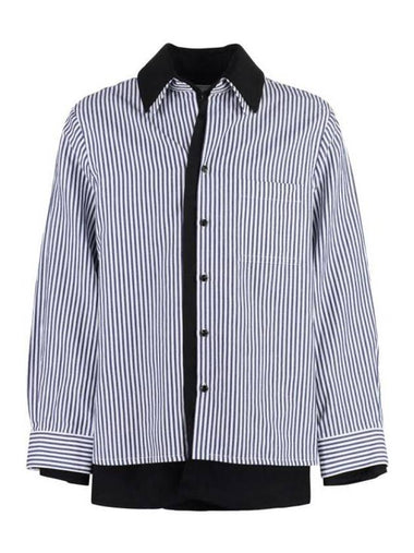 Cotton Linen Stripe Double Long Sleeve Shirt Blue - BOTTEGA VENETA - BALAAN 1