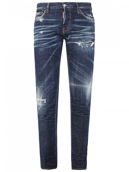 Men's Destroy Slim Jeans Dark Blue - DSQUARED2 - BALAAN.