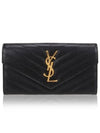 Matelasse Monogram Quilted Leather Flap Long Wallet Black - SAINT LAURENT - BALAAN.