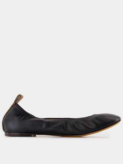 Embossed Logo Ballerina Leather Flat Black - LANVIN - BALAAN 2