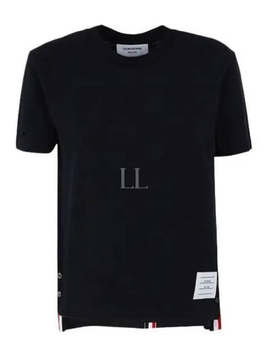 Center Back Stripe Classic Cotton Pique Relaxed Fit Short Sleeve T-Shirt Navy - THOM BROWNE - BALAAN 2