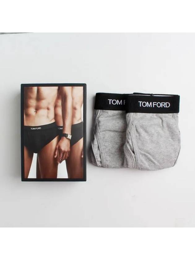 Men's Cotton Logo Waistband Briefs 2 Pack Grey - TOM FORD - BALAAN.