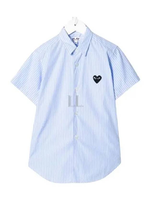 Black Heart Wappen Striped Short Sleeve Shirt Blue - COMME DES GARCONS - BALAAN 2