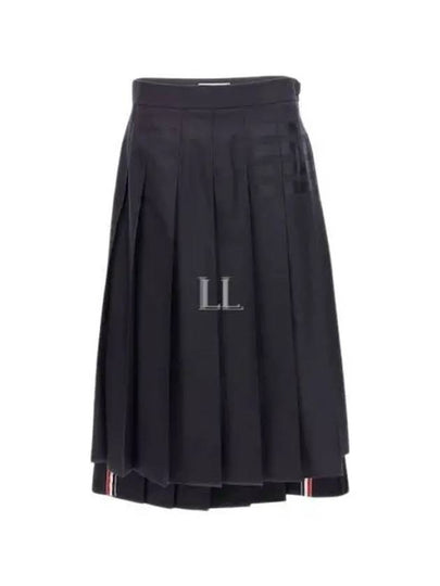 4 Bar Logo Plain Weave Wool Pleated Skirt Navy - THOM BROWNE - BALAAN 2