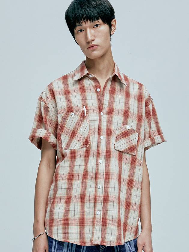 cig plaid two pocket work short sleeve shirt red - KND - BALAAN 1